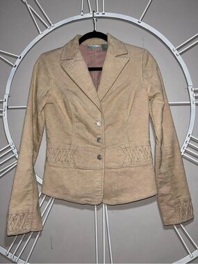 Jennifer Lopez Beige Tailored Blazer with Woven Waist Detail